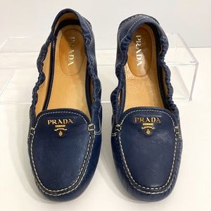 Prada Blue Leather Scrunch Drivers Size 38.5